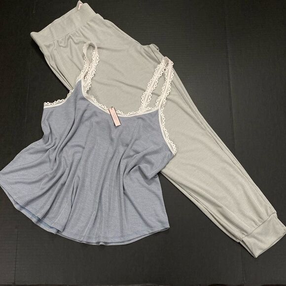 Victoria’s Secret Ribbed cami tank & pants pajama set Champagne Large - Picture 5 of 8